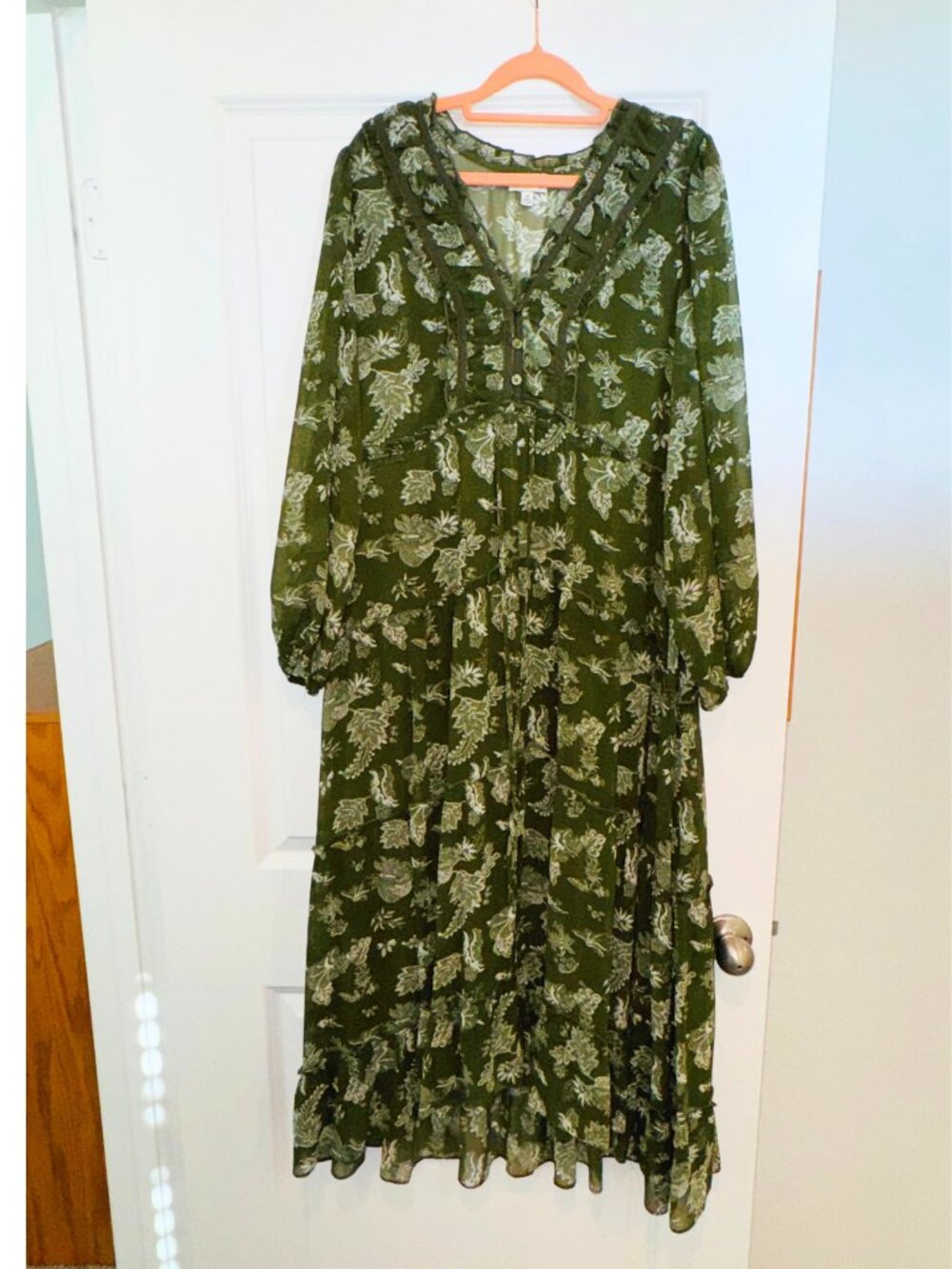 Wonderly Green Floral Chiffon Maxi Dress Size M